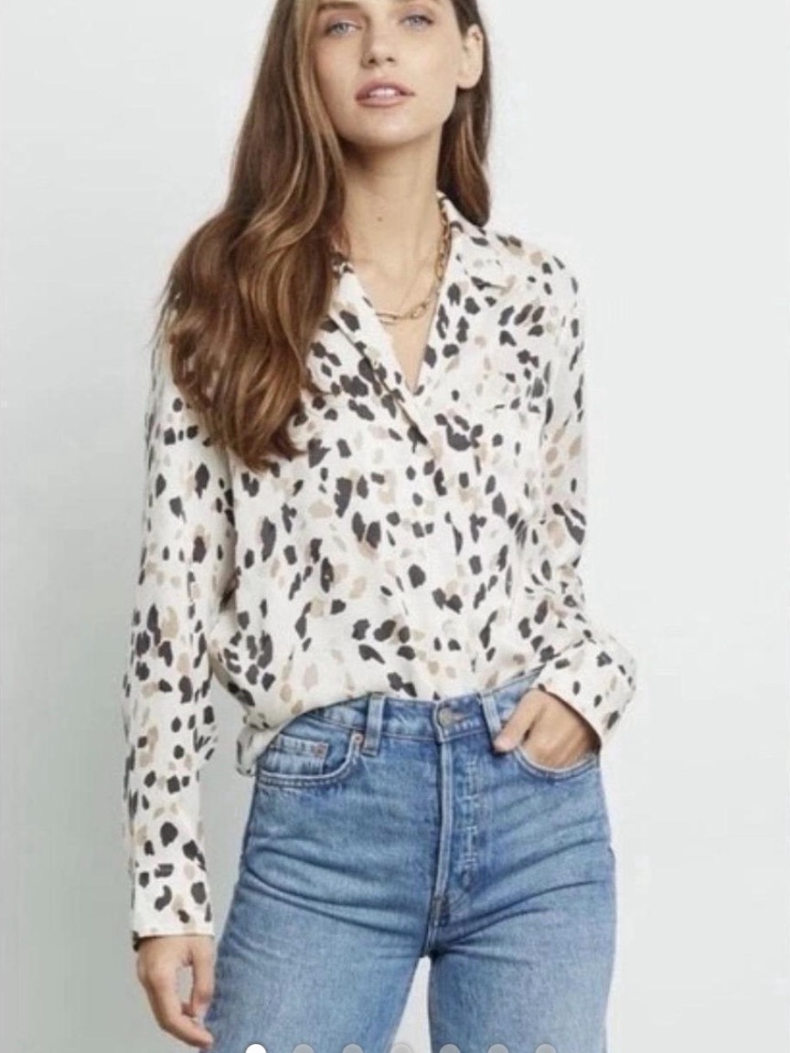 Rails Rebel Shirt Natural Abstract Animal Silk Button Down Blouse